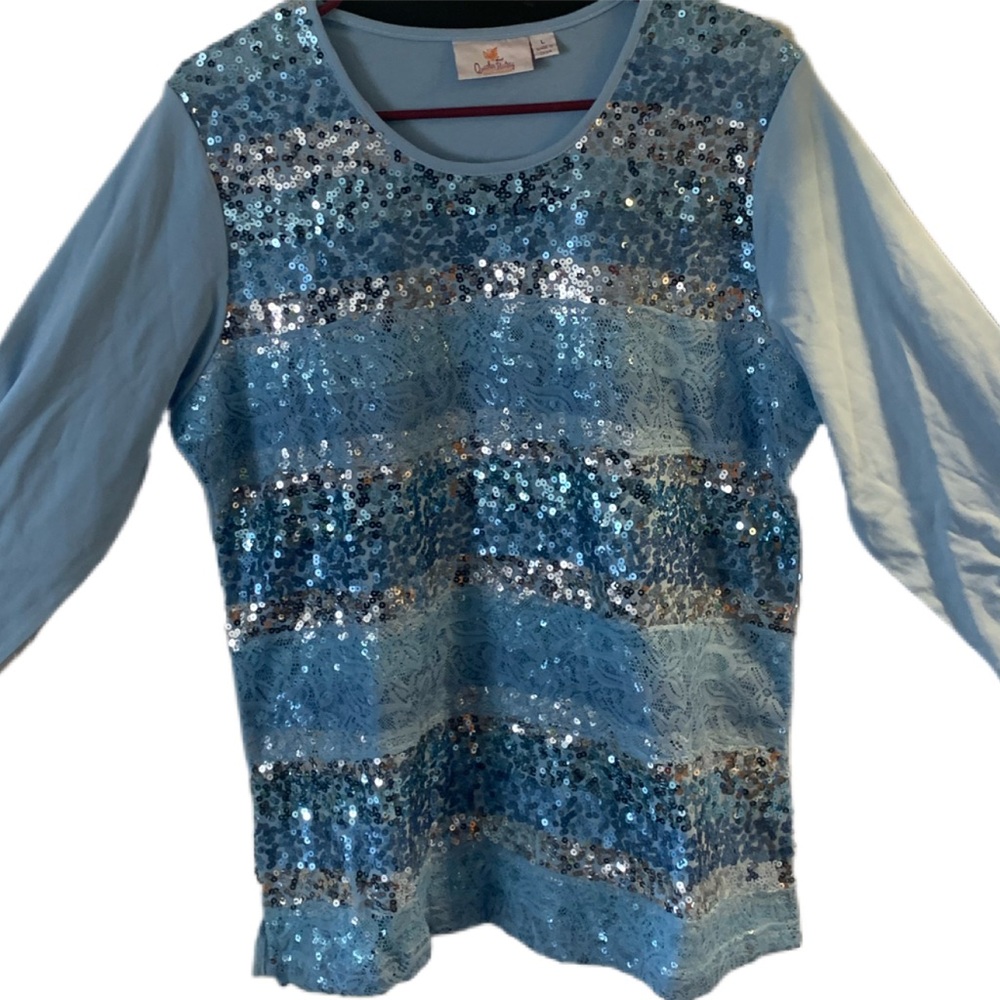 Pre Owned Women’s Quacker Factory Shirt Sequined Sz Lg Festive Vibe - Picture 2 of 11